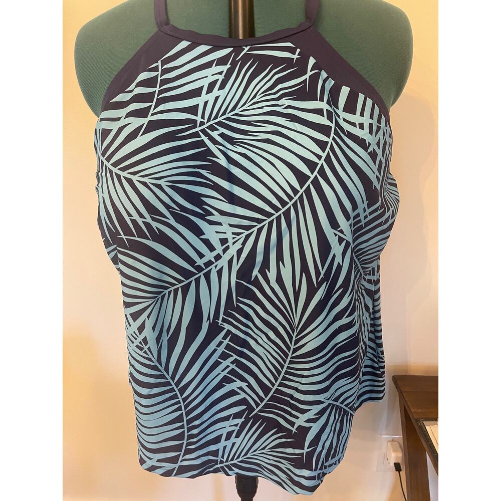 Southpoint Tankini Top Swimwear Size 22W Blue with Palm Leaves